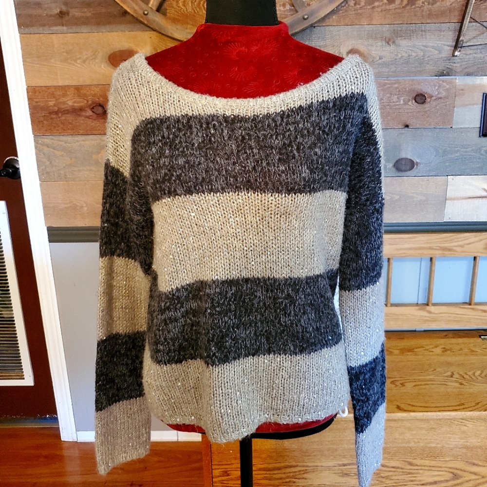 LOFT Striped Knit Sweater in Grey and Charcoal